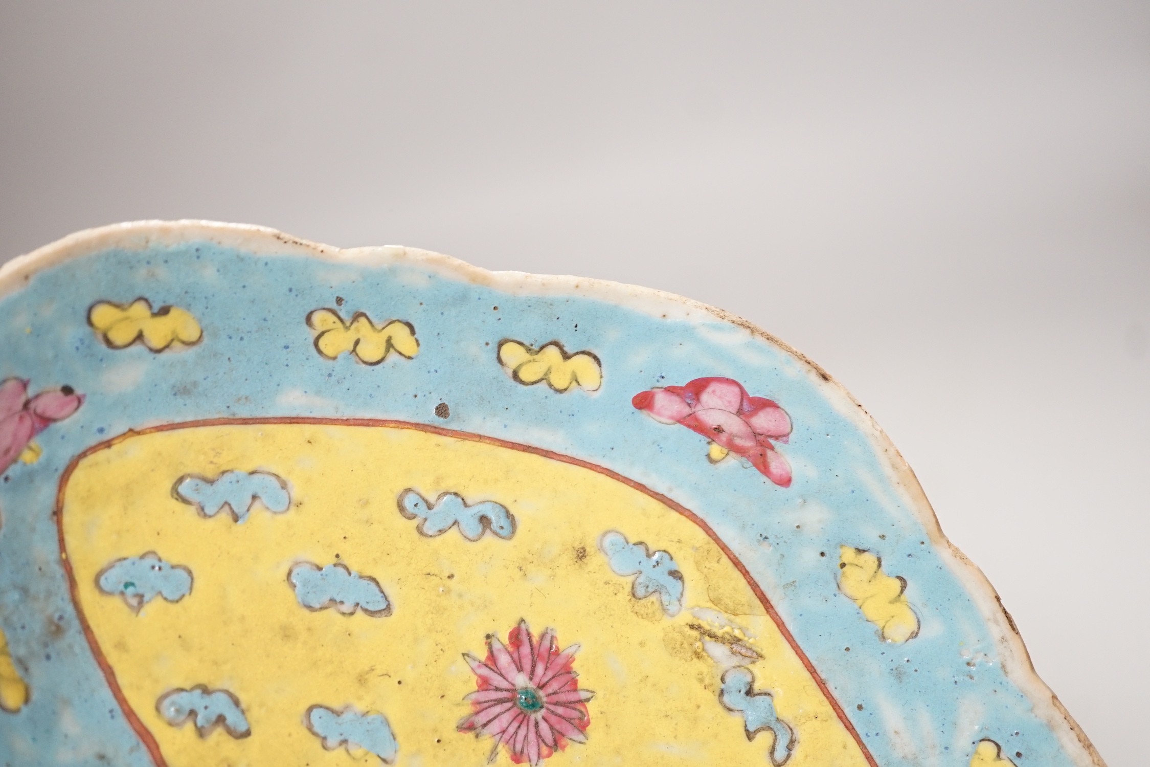 A 19th century Chinese enamelled porcelain dish, 22cm long